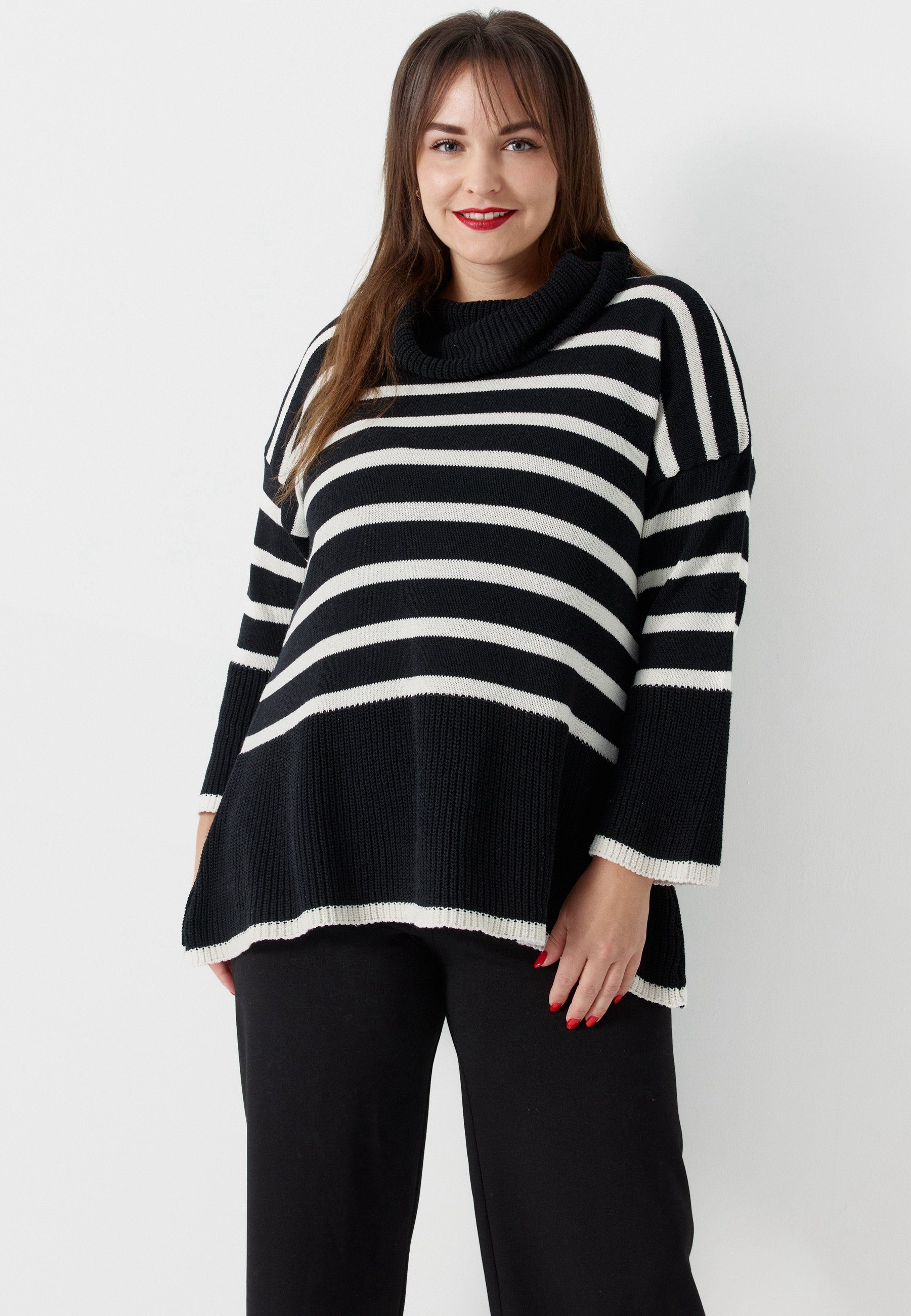 Kekoo Stricktunika Strickpullover A-Linie mit Rollkragen aus reiner Baumwolle 'Pure'