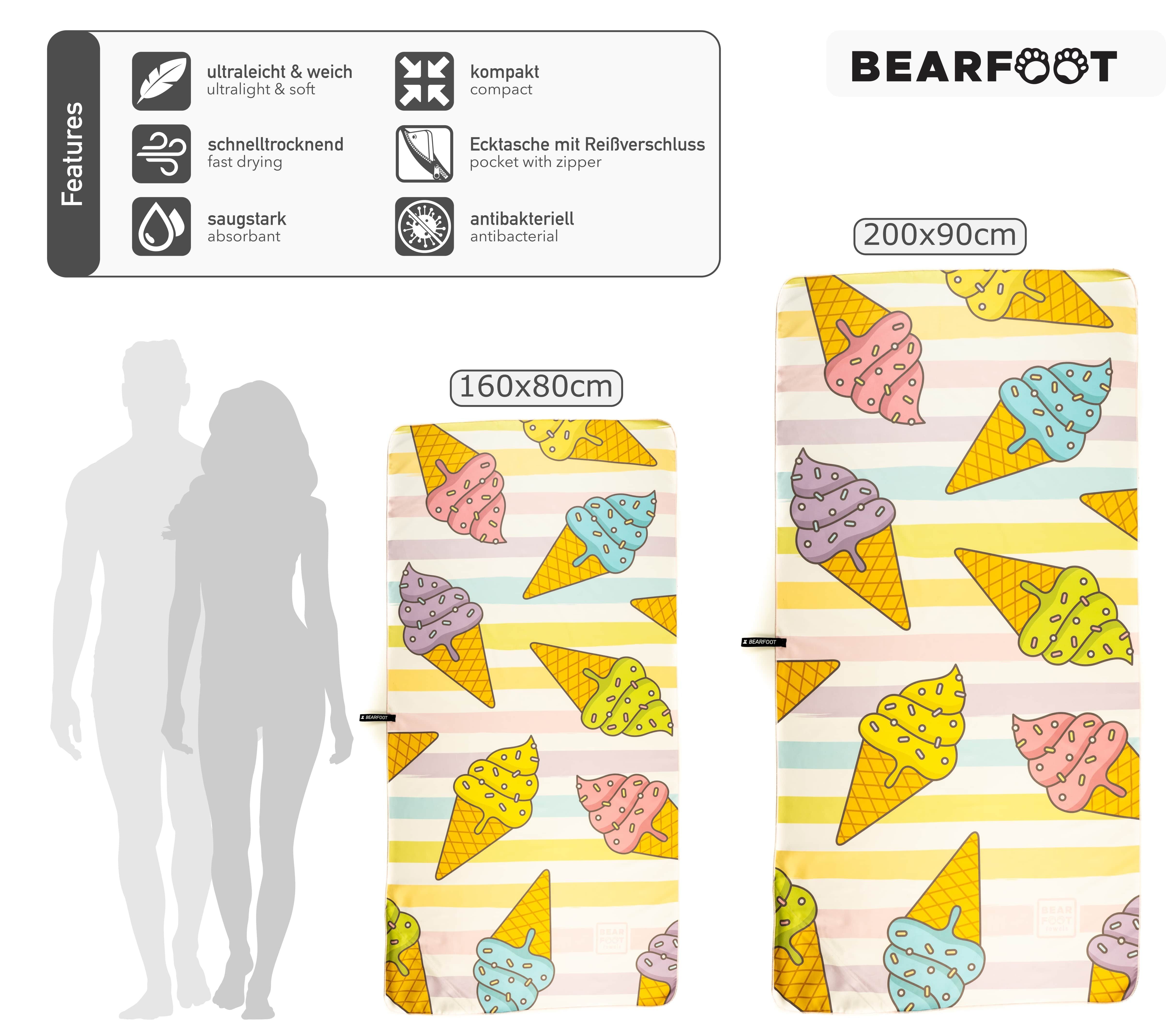 BEARFOOT Strandtuch Mikrofaser Handtuch mit Tasche, Mikrofaser (1-St), Fitnesshandtuch, Badetuch, Strandhandtuch, Saunatuch, Reisehandtuch