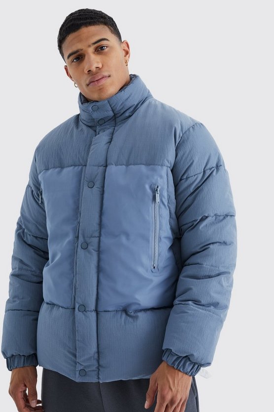 Kontrast Ripstop Steppjacke mit Trichterkragen