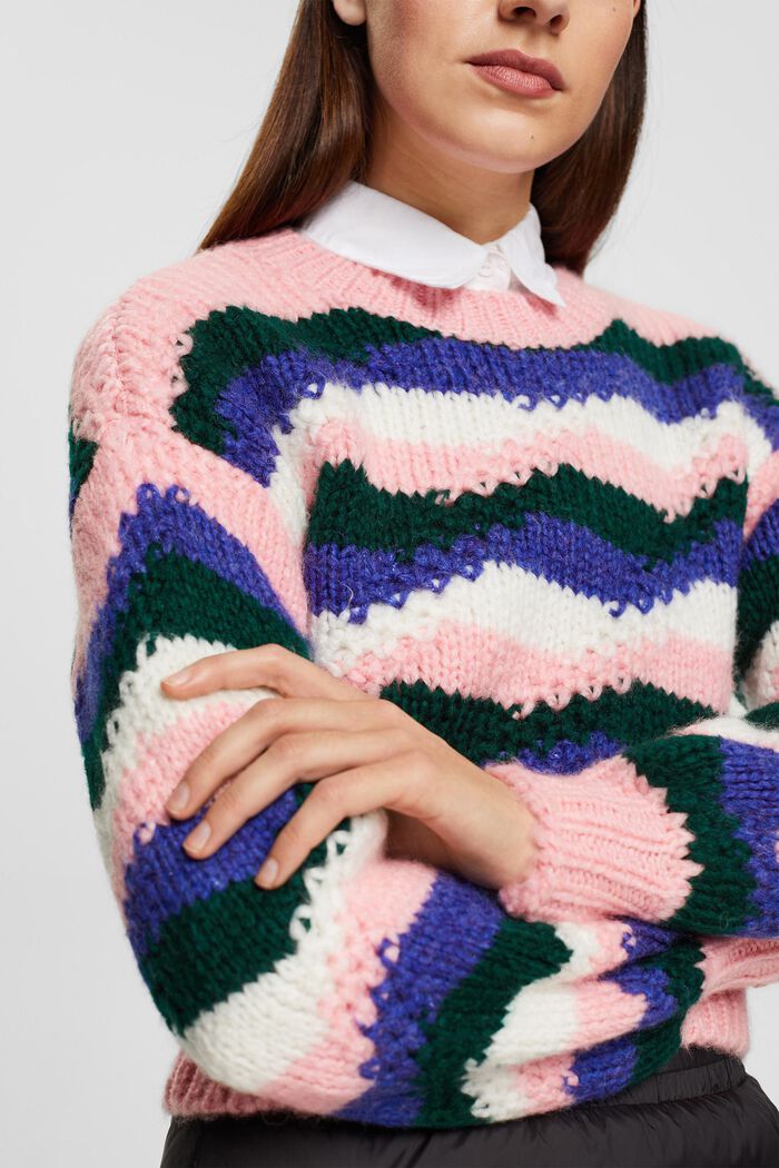 Mehrfarbiger Grobstrickpullover aus Wollmix