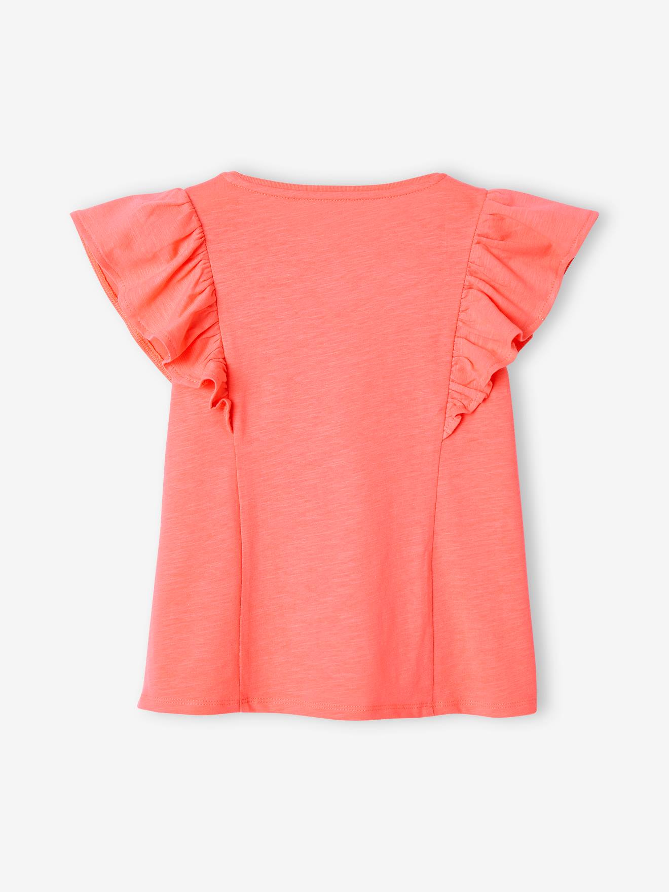 T-shirt à volants fille corail