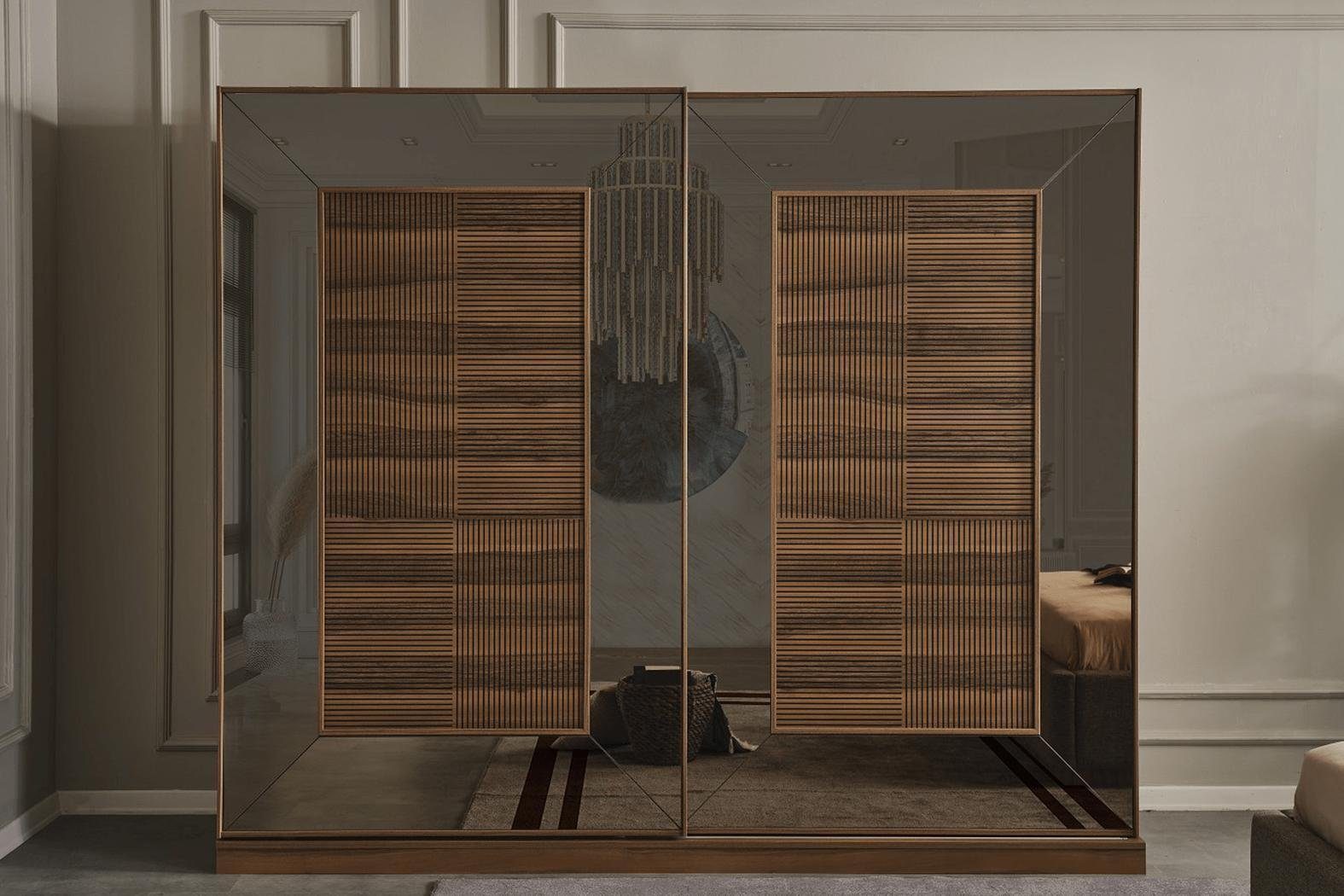 JVmoebel Schlafzimmer-Set Schlafzimmergarnitur Polsterbett 2x Nachttische Kleiderschrank 4tlg, (4-St., Bett, 2x Nachttische, Kleiderschrank), Made in Europa