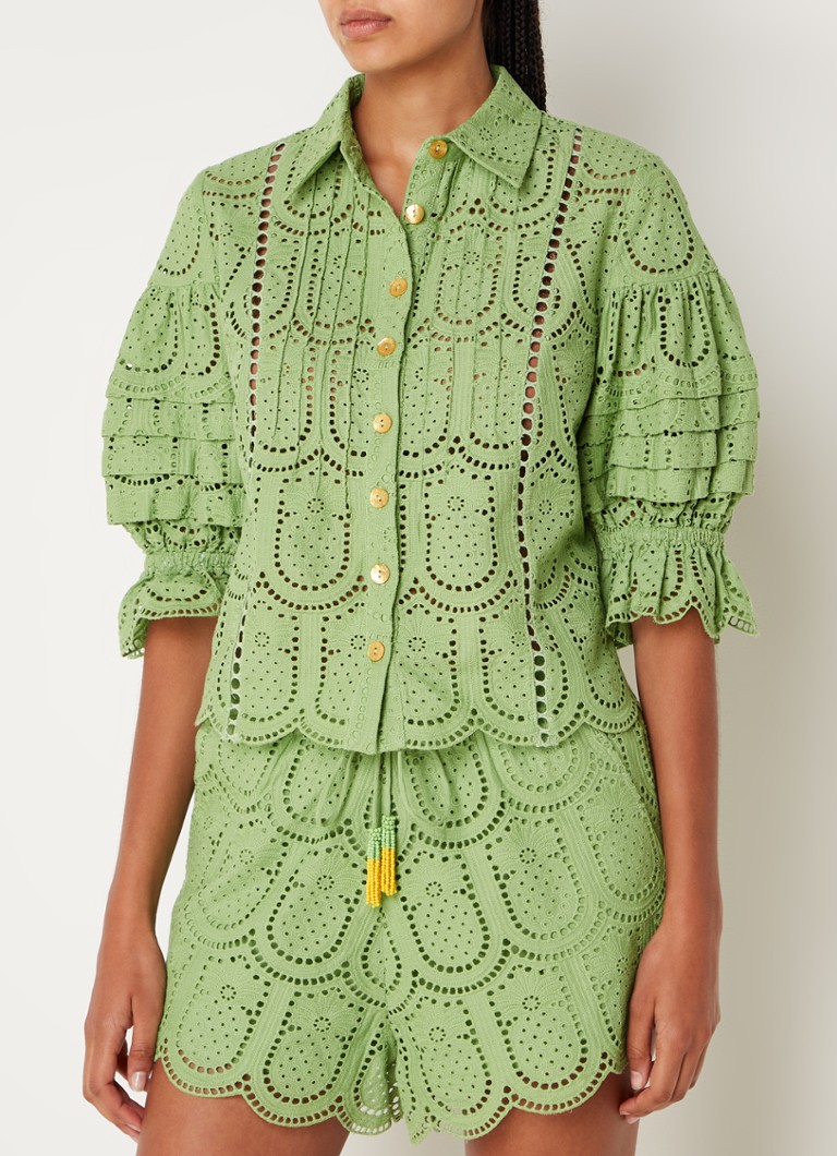 Farm Rio  Richillieu blouse van broderie met ballonmouw