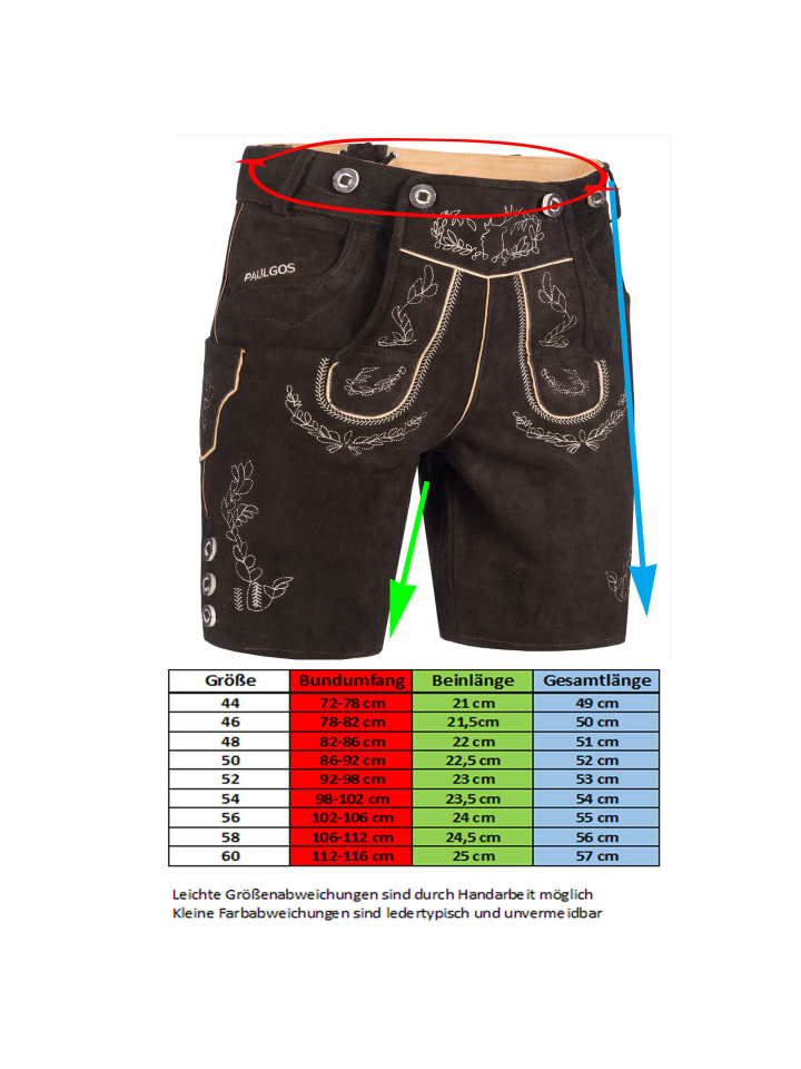 PAULGOS Lederhose Kurz Echtleder HK1 in Dunkelbraun günstig kaufen