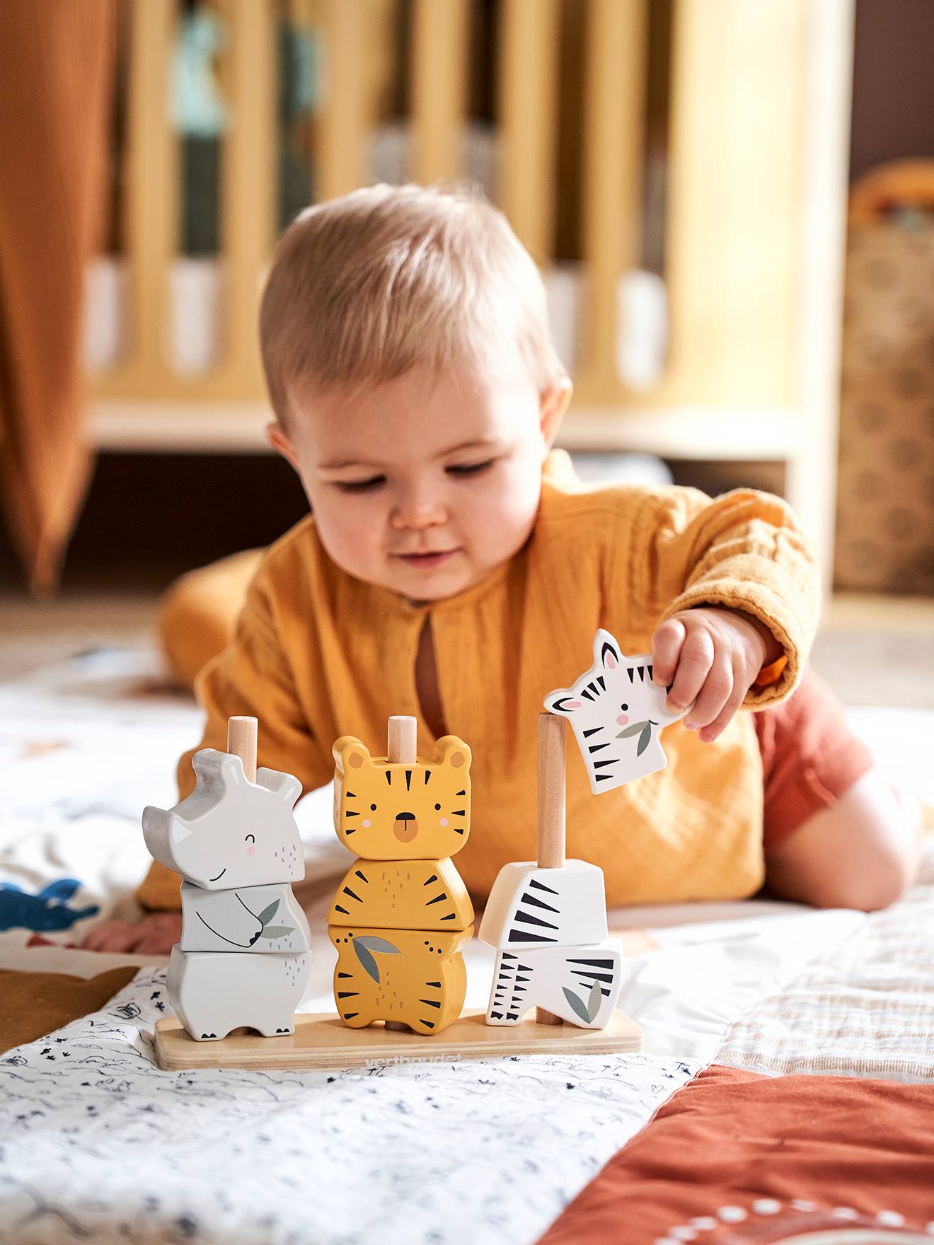 Vertbaudet Baby Stapel-Spielzeug, Dschungeltiere, Holz FSC - mehrfarbig