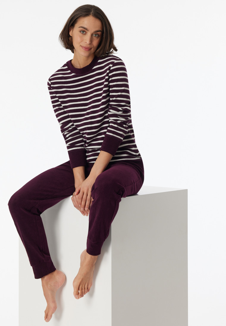 Schlafanzug lang Frottee Bündchen pflaume - Casual Essentials