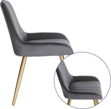 EUGAD Esszimmerstuhl (2 St), Retro, Sitzfläche aus Samt, mit Metallbeine