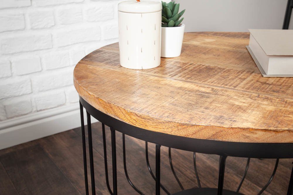 riess-ambiente Couchtisch FACTORY LOFT Ø60cm natur / schwarz (Einzelartikel, 1-St), Wohnzimmer · Mango-Massivholz · rund · Metall · handmade · Industrial