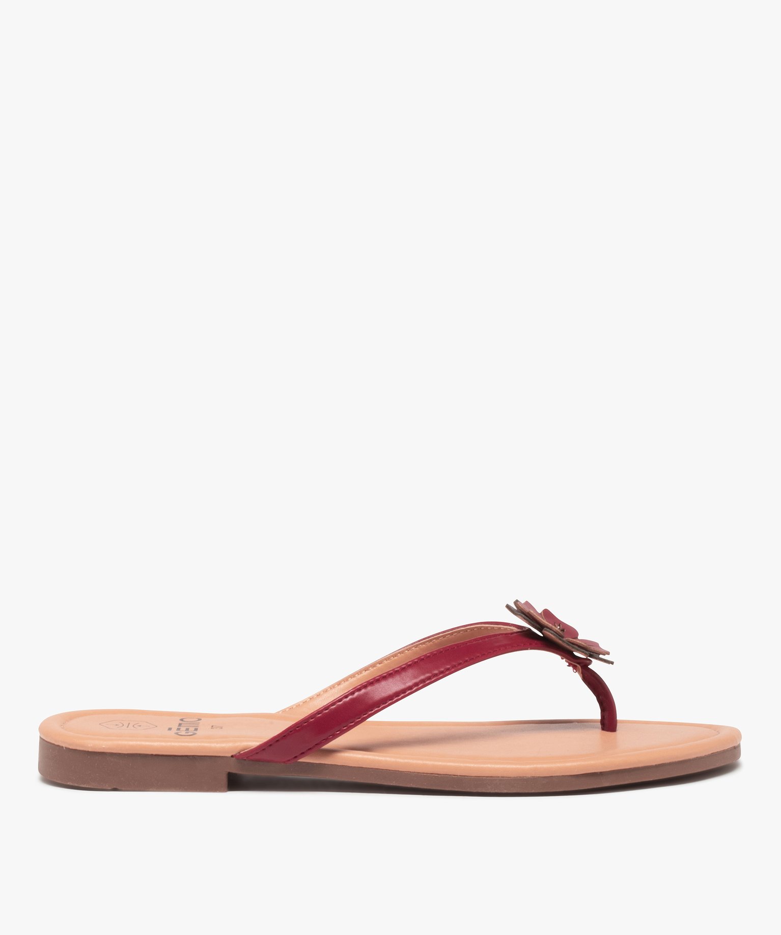 Tongs femme à petit talon plat et fleur sur l’entre-doigts rouge | GEMO