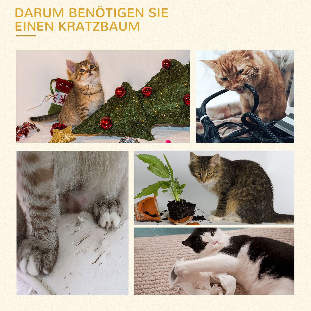 PawHut Katzenbaum Ecke Kratzbaum Spielbaum Katzenkratzbaum Katzen Kletterbaum Hellgrau 200 cm