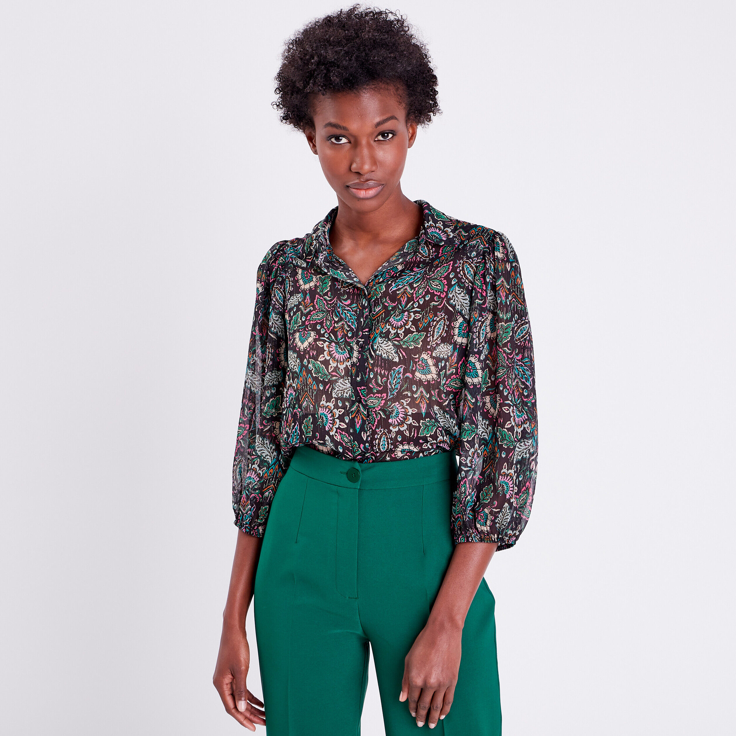 Chemise manches 3/4 noir femme | Cache Cache