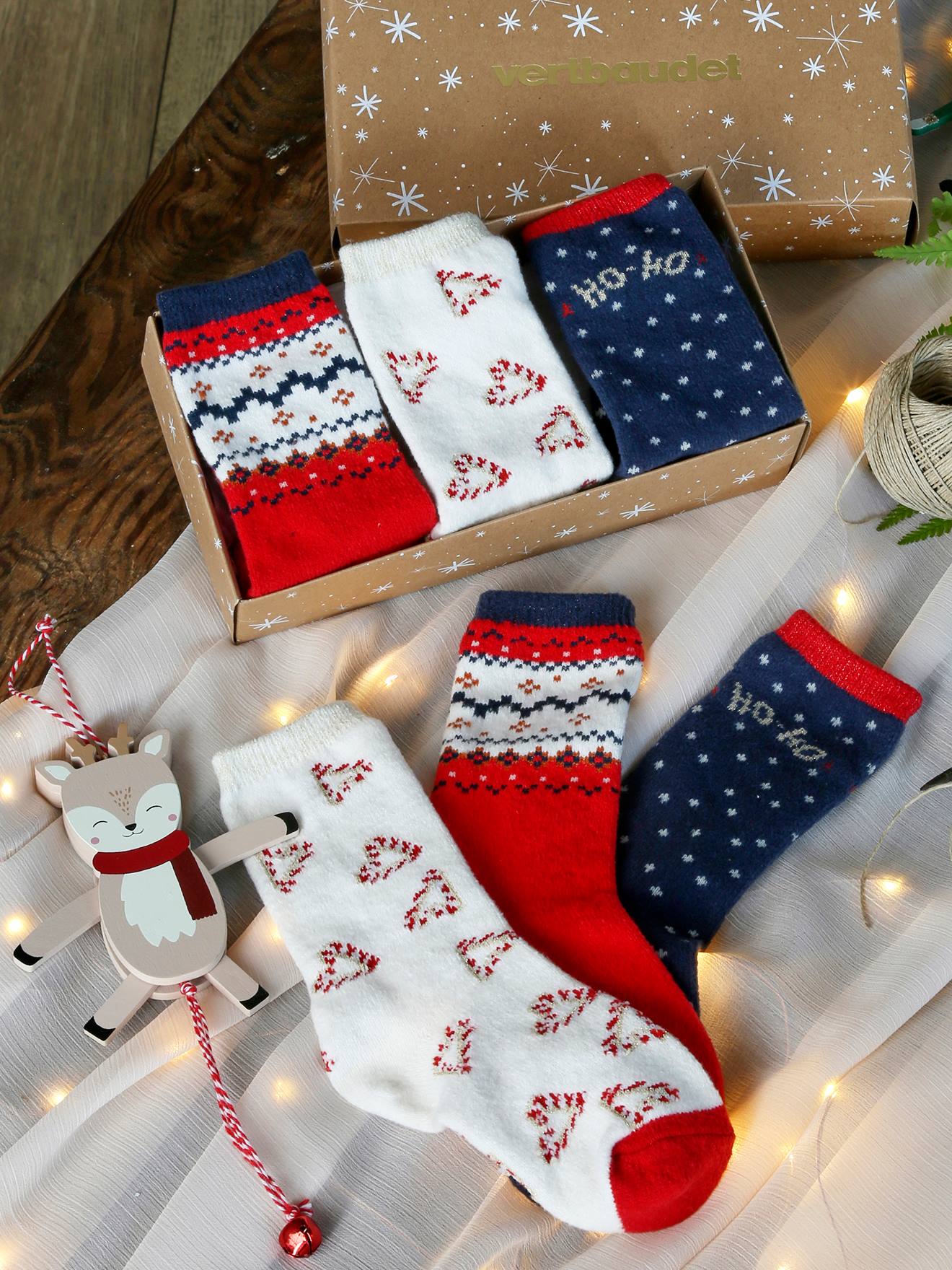 Vertbaudet Mädchen Weihnachts-Geschenkset: 3er-Pack Socken Oeko-Tex - rot