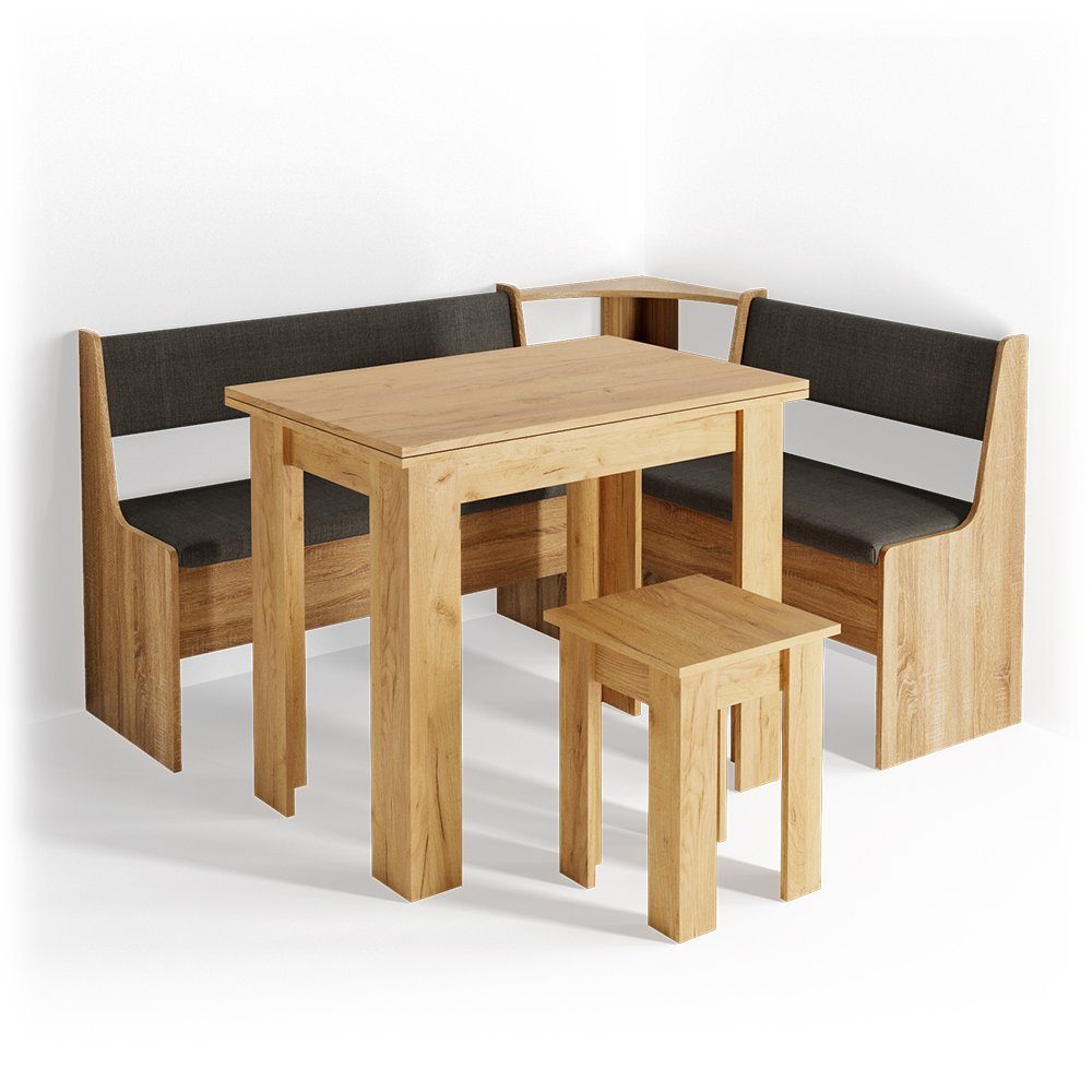 Vicco Sitzgruppe Eckbankgruppe Esszimmergruppe ROMAN Sandeiche Goldkraft, (Set, 5-tlg., 5-er Set), bequeme Polsterung