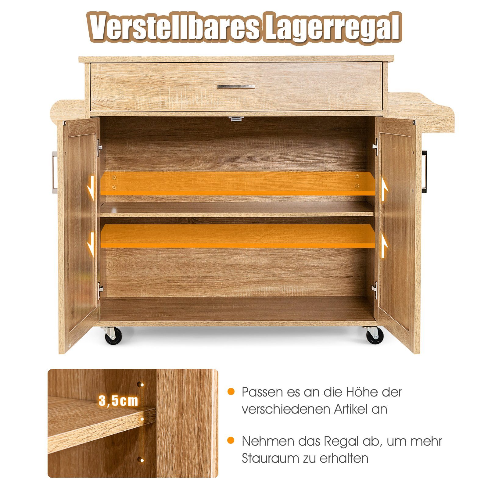 COSTWAY Küchenwagen, mit Handtuchhalter, Gewürzboard & Ablage, rollbar