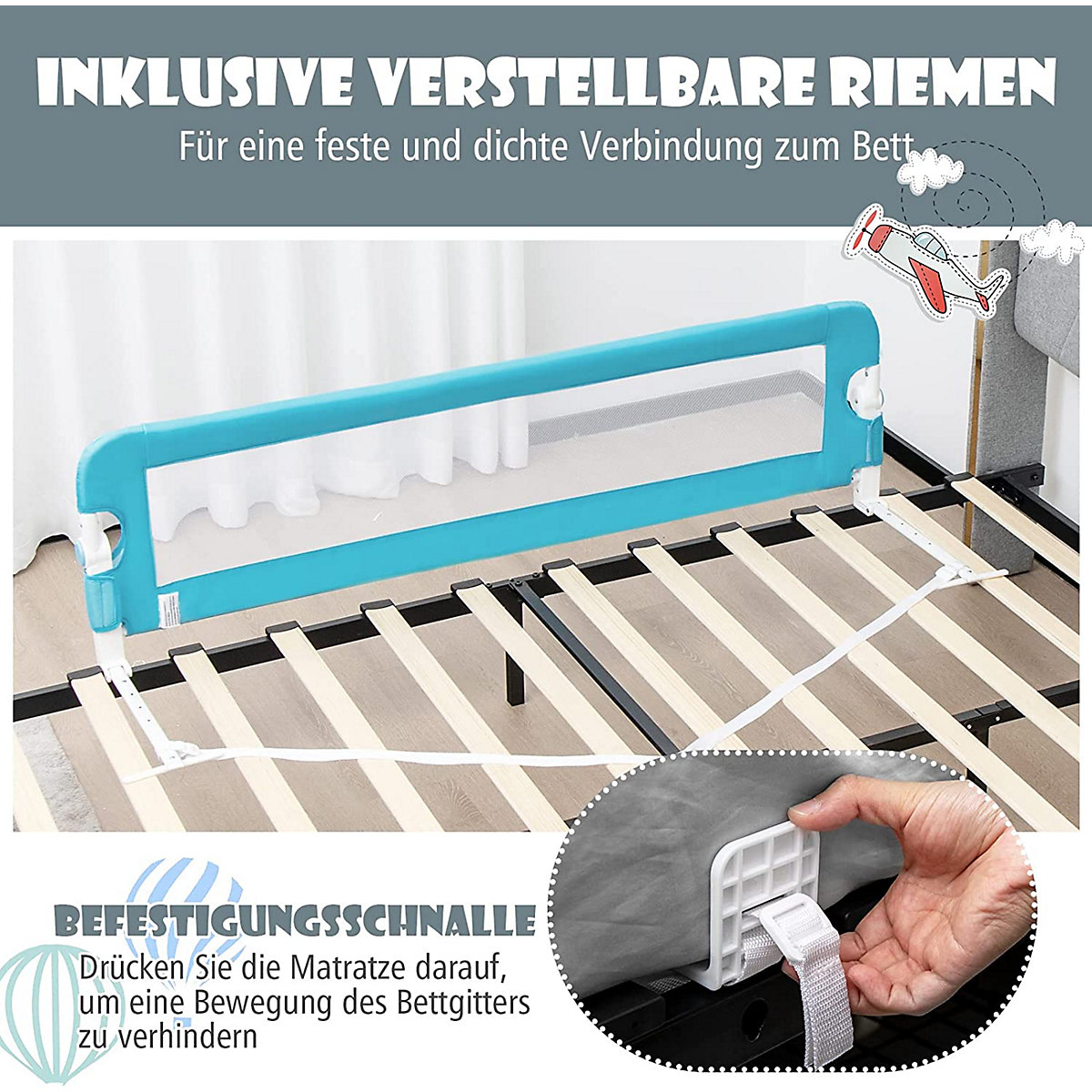 Bettschutzgitter klappbar 150 cm mit Verbindungsriemen