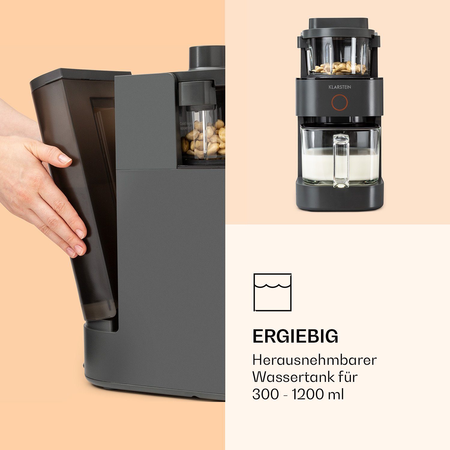 Klarstein Küchenmaschine mit Kochfunktion Marcia Nussmilchbereiter, 1250 W, Stand Mixer Küchenmaschine Milkshake Mixer Küchen