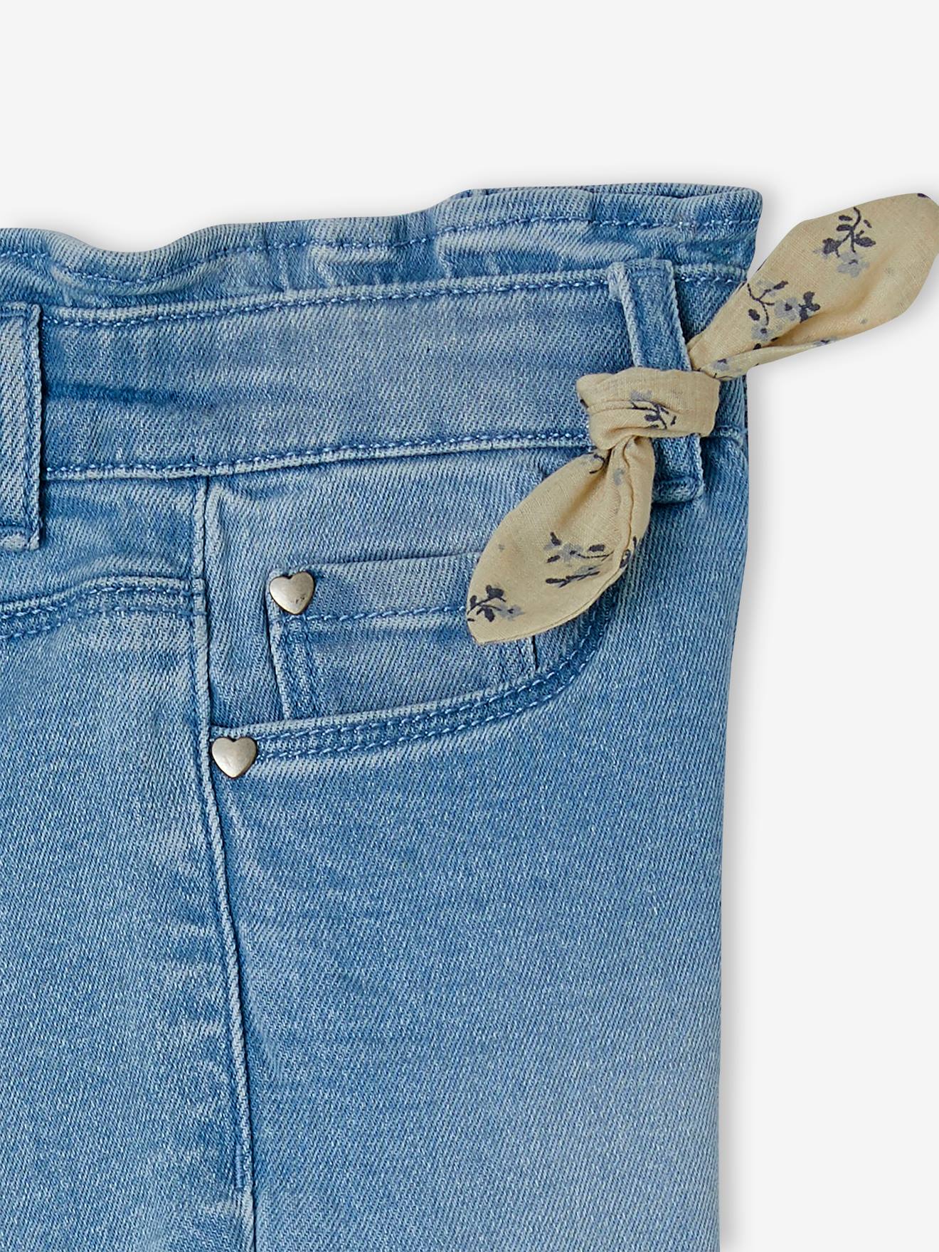 Pantacourt denim à noeud fille double stone