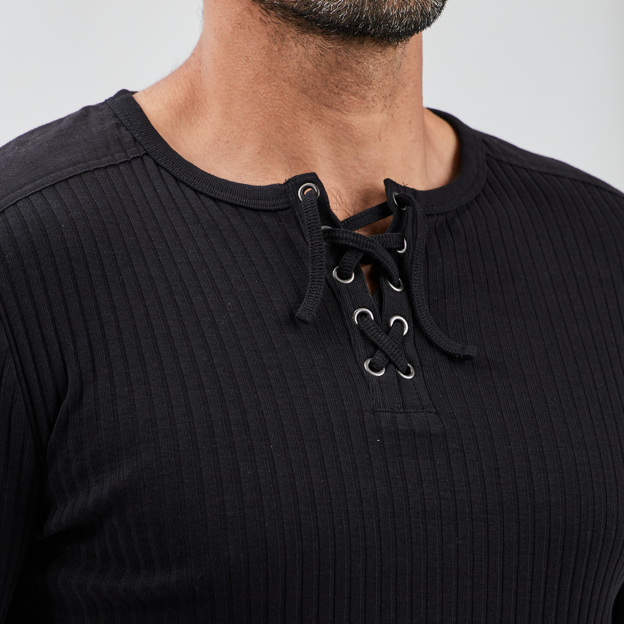 T-shirt ajusté manches longues côtelé noir homme | La Halle