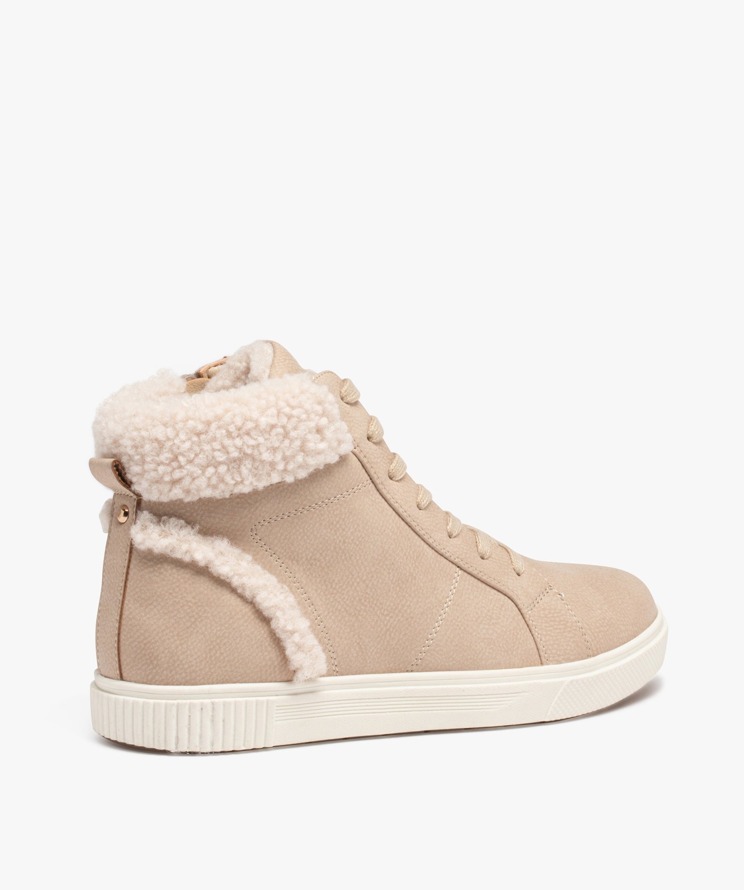 Baskets femme mid-cut unies à col sherpa beige | GEMO