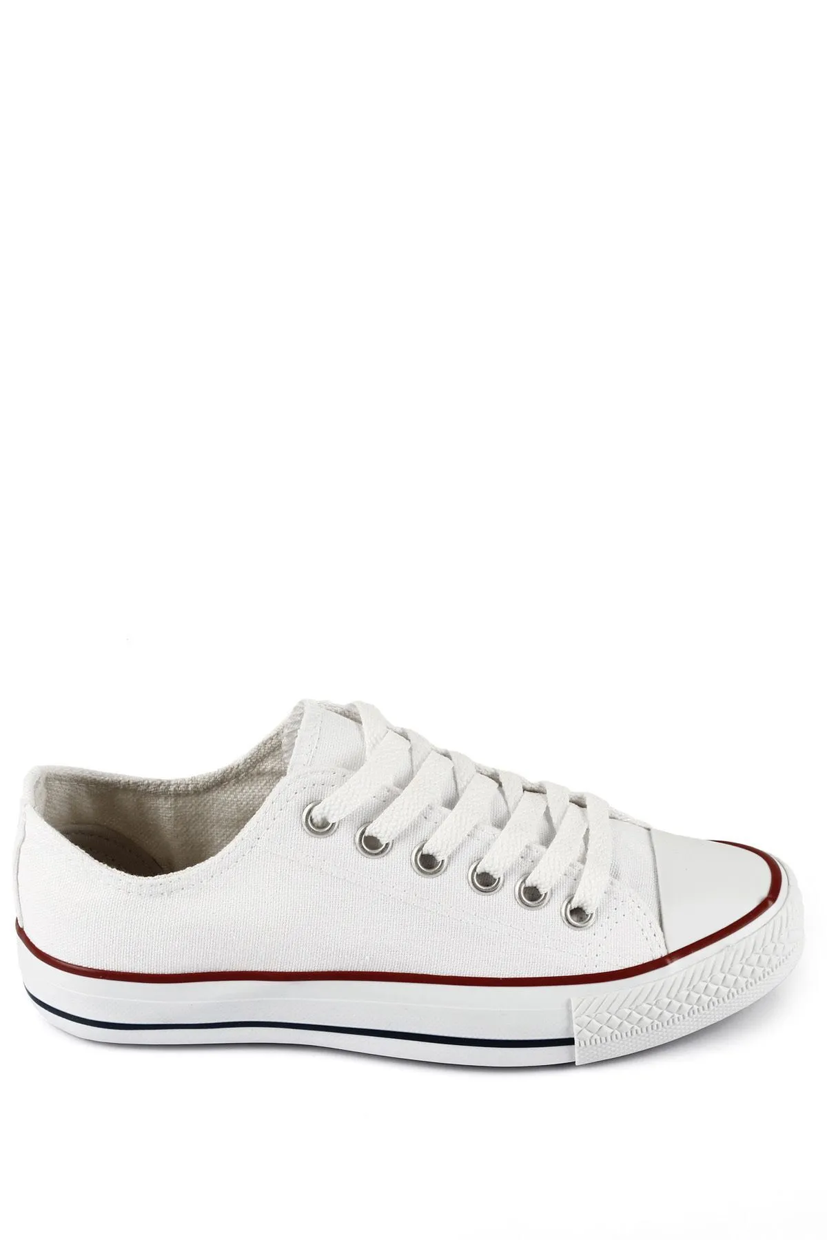 GÖNDERİ(R)  Weißer, geschnürter, sportlicher Damen-Sneaker aus Leinen mit flacher Sohle 35222