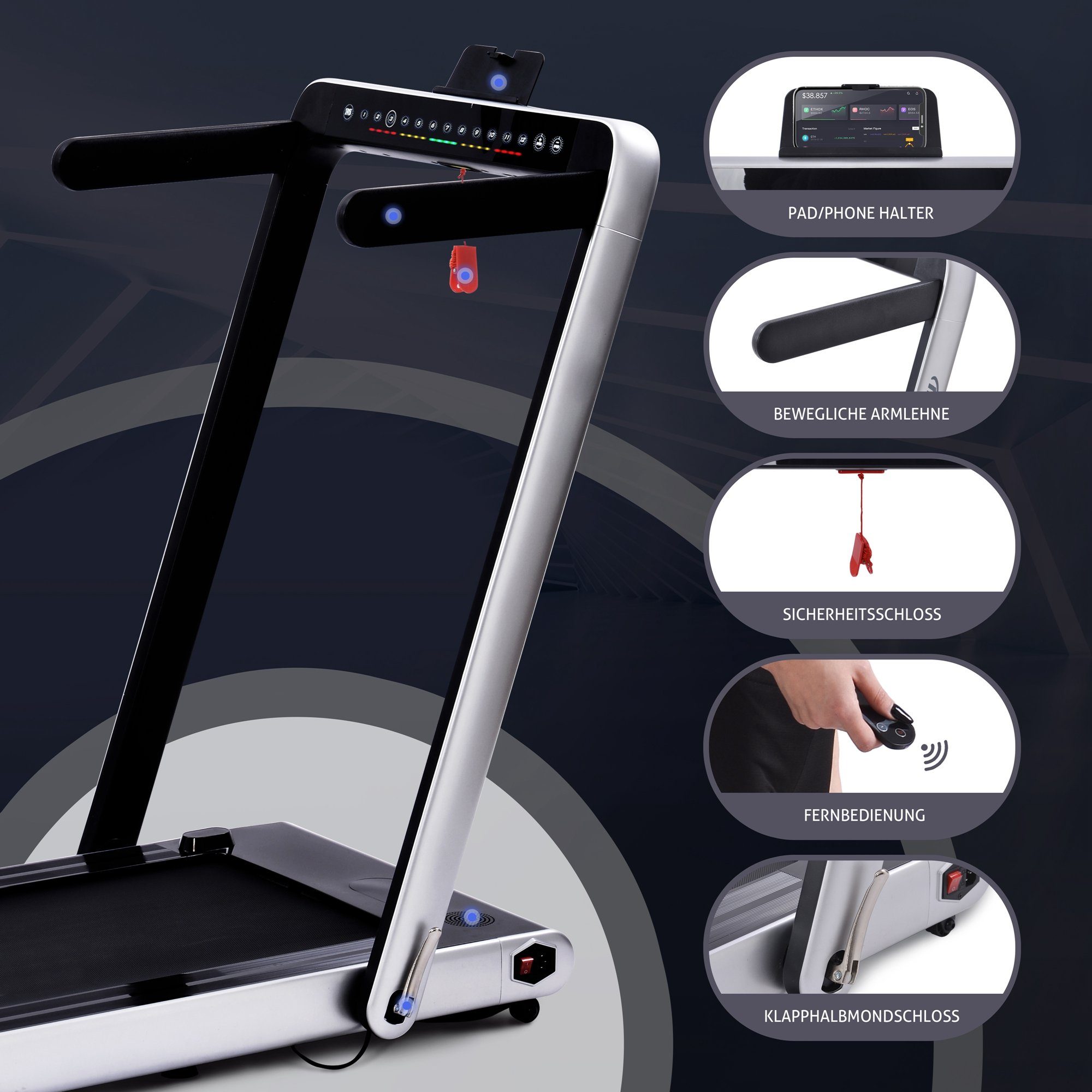 Merax Laufband 2-in-1 klappbar elektrisch, elektro-Laufband, mit 2,25 PS Motor inkl. Fernbedienung/Touchscreen, Bluetooth