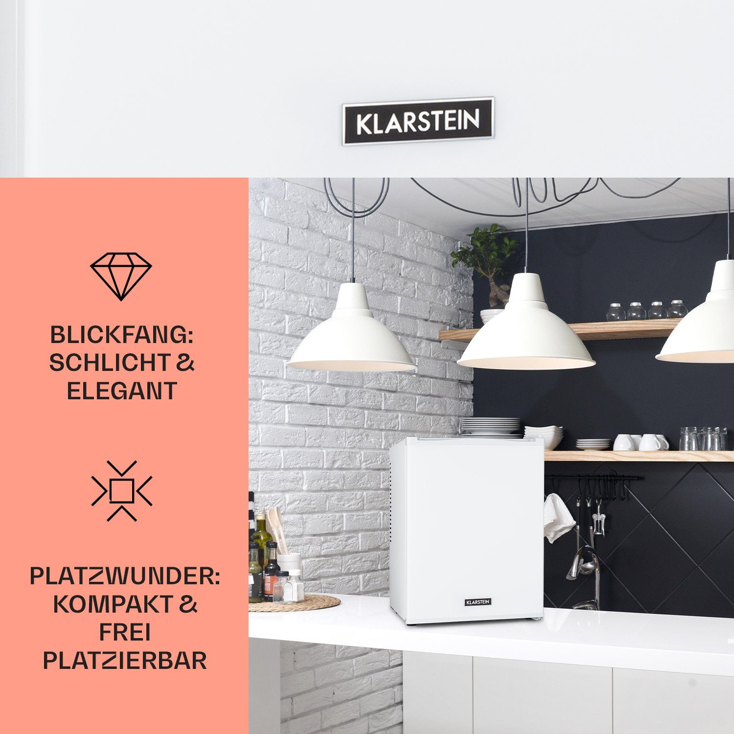 Klarstein Table Top Kühlschrank HEA-HappyHour-32Wht 10035243A, 54 cm hoch, 40 cm breit, Hausbar Minikühlschrank ohne Gefrierfach Getränkekühlschrank klein