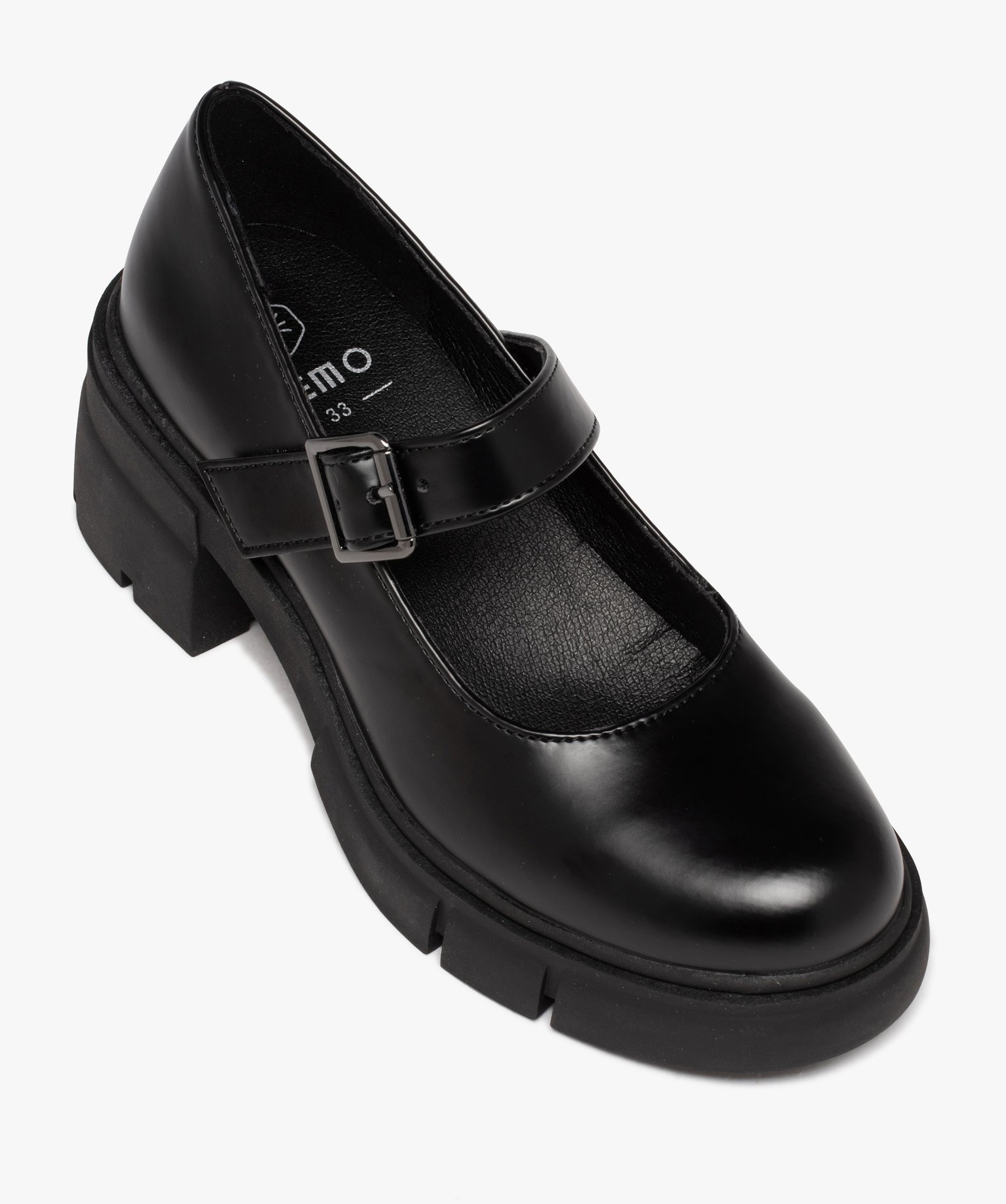 Ballerines fille unies à talon large et semelle crantée noir | GEMO