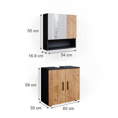 Vicco Badezimmer-Set Badezimmerset IRMA Anthrazit / Eiche Set 1, (2-er Set, 2-St., 2-er Set)