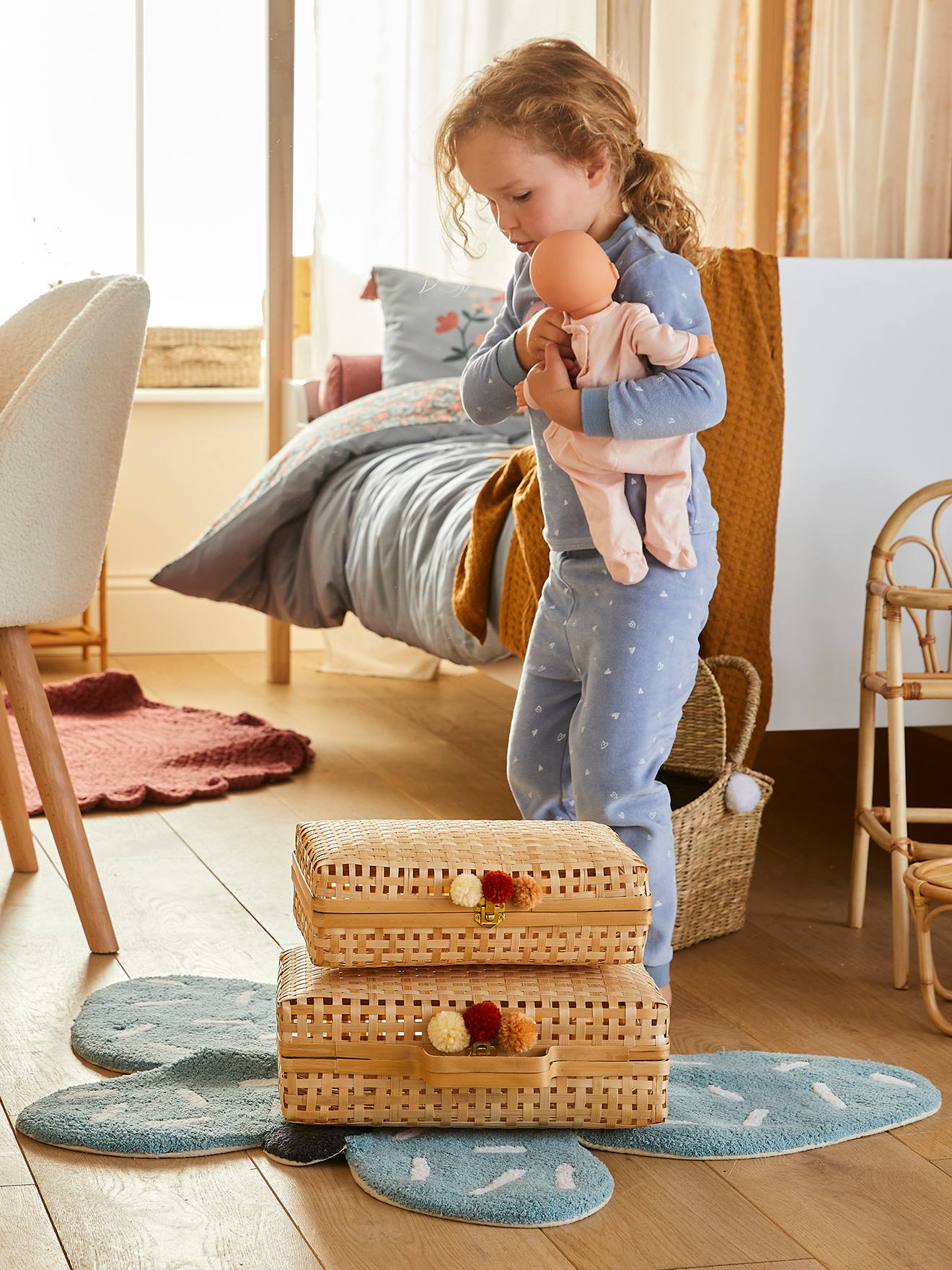 Vertbaudet Kinderzimmer 2er-Set Aufbewahrungskoffer aus Bambus - beige