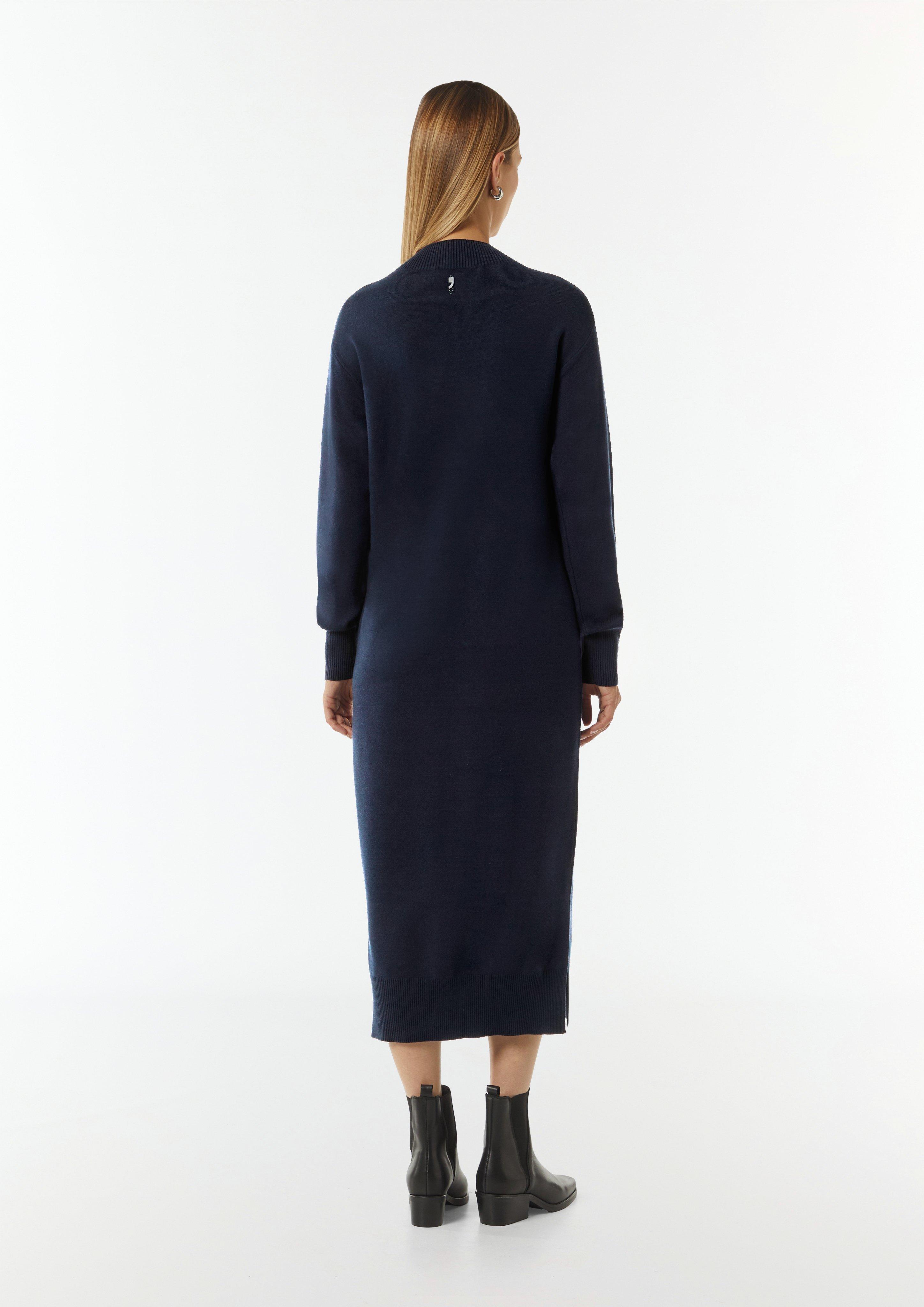 Feinstrickkleid aus Viskosemix mit Ripp-Bündchen - tiefblau
