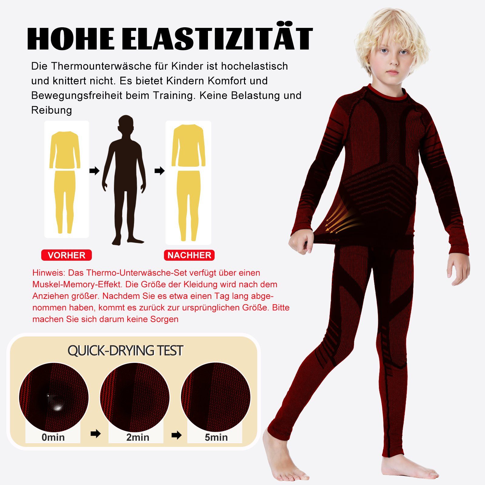 MEETYOO Thermounterhemd Kinder Thermounterwäsche Skiunterwäsche Set (Funktionswäsche, Thermounterhemd + Fleece Funktions Unterhose) Sport Ski Radfahren Snowboarden Skifahren