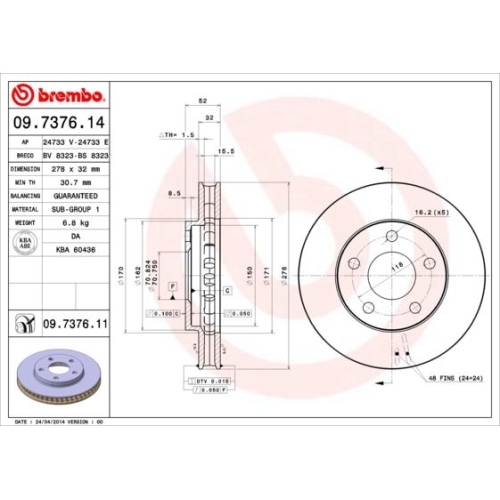 Bremsscheibe Brembo Vorderachse  2 Stück 09.7376.11 - ATU