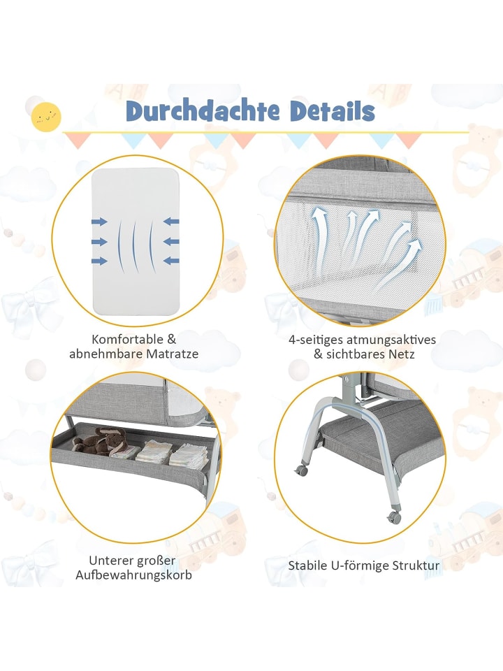 COSTWAY 4 in 1 Babywiege in Grau günstig kaufen 100 x 55 cm
