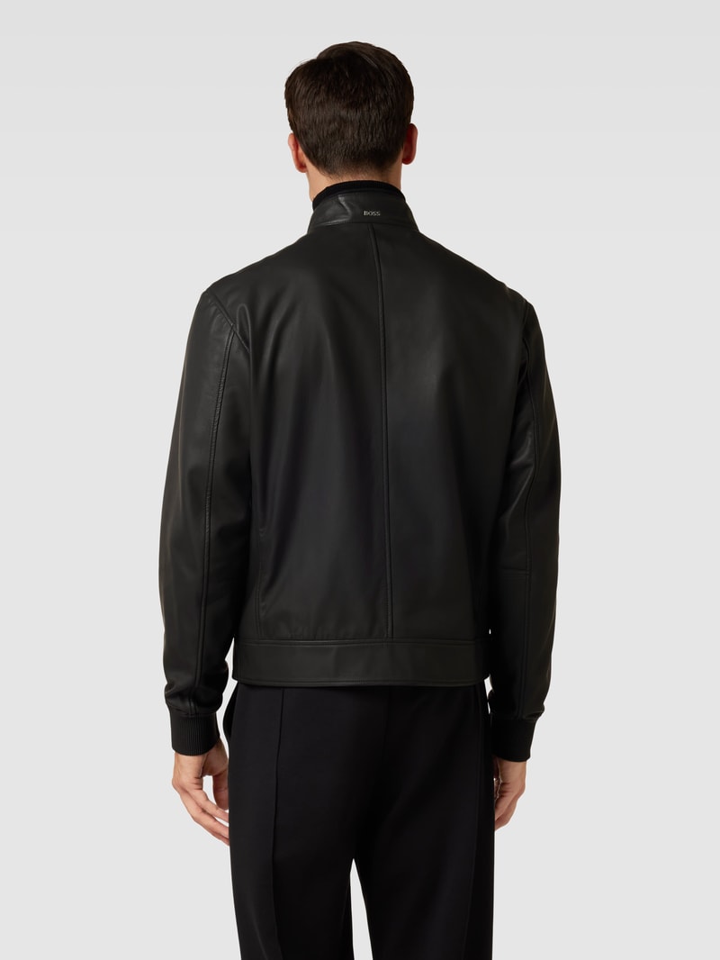 Lederjacke mit Ziernähten Modell 'Mapson' in schwarz