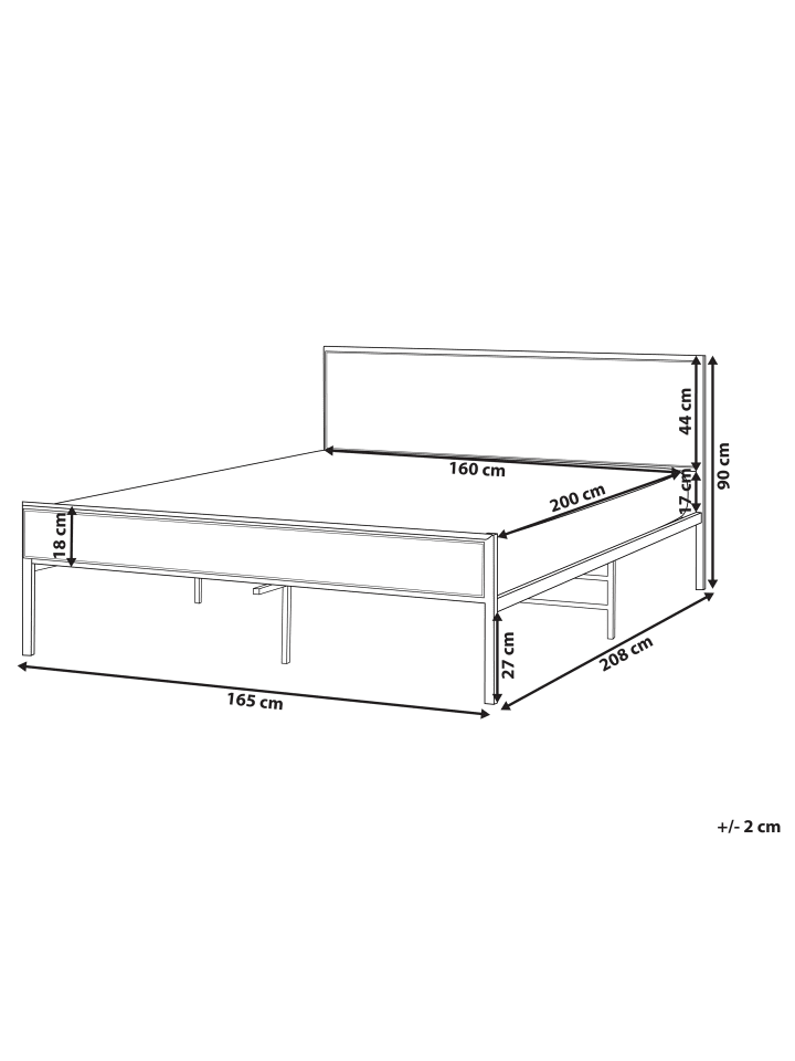 Beliani Doppelbett AVANTON in Schwarz/Braun - (W) 165 x (H) 90 x (L) 208 cm günstig kaufen onesize