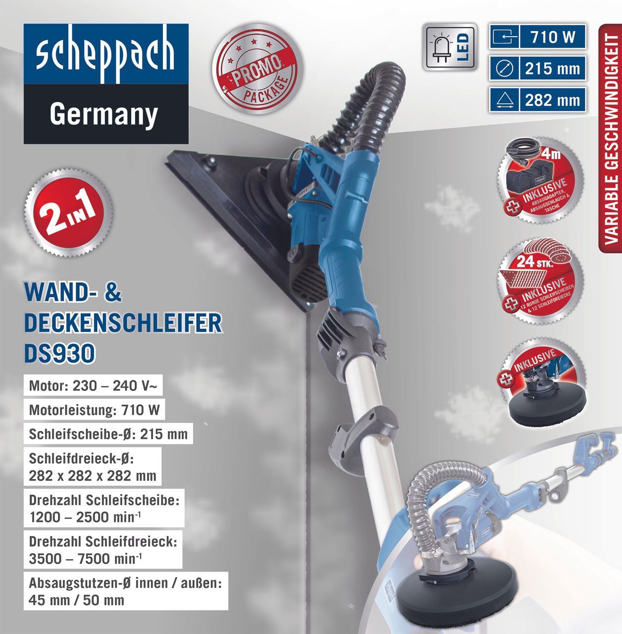 Scheppach 2in1 Wand- und Deckenschleifer DS930