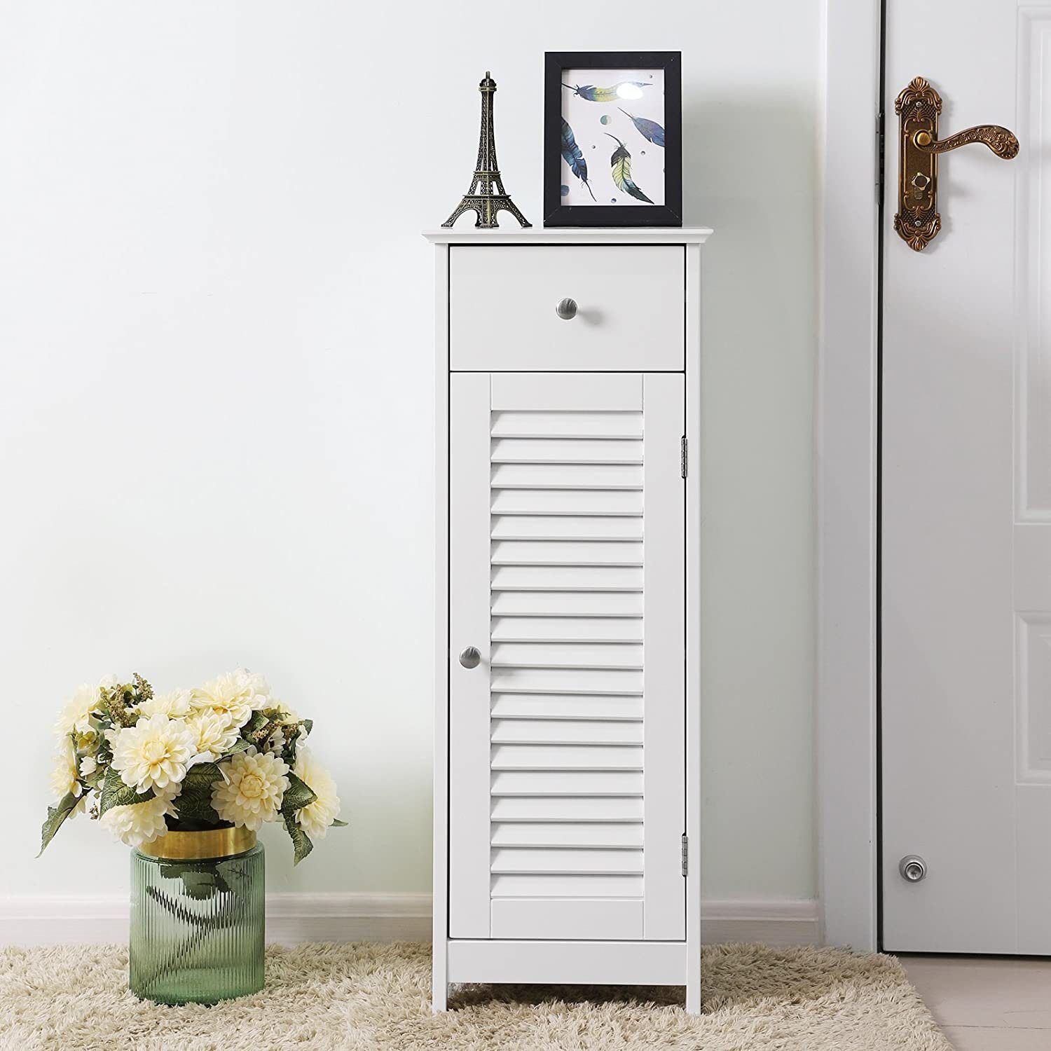 VASAGLE Badkommode Badezimmerschrank, mit Schublade, Lamellentür