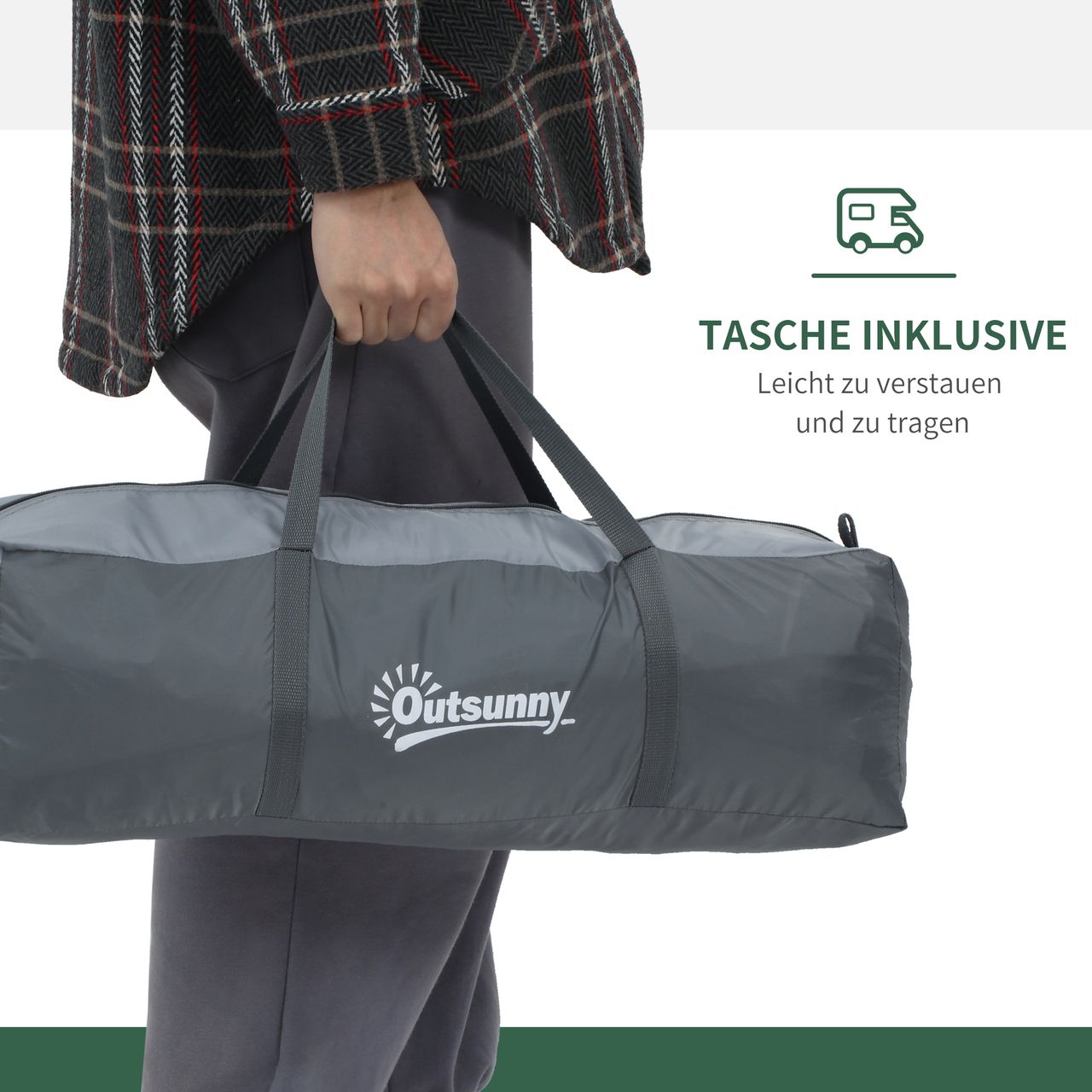 Outsunny Campingzelt für 2-3 Personen Glasfaser Tür mit Reißverschluss Meshfenster inkl. Transporttasche Kuppelzelt 190T PU2000mm Glasfaser Grau