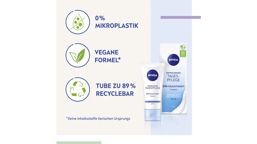 NIVEA Erfrischende Tagespflege 24h Feuchtigkeit Normale Haut und Mischhaut LSF 15 Tube 50 ml