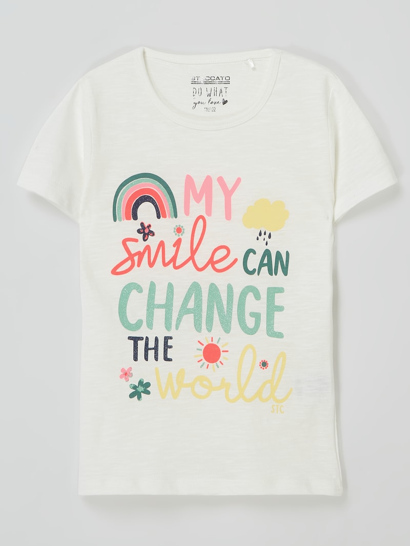 T-Shirt mit Glitter-Effekt in offwhite