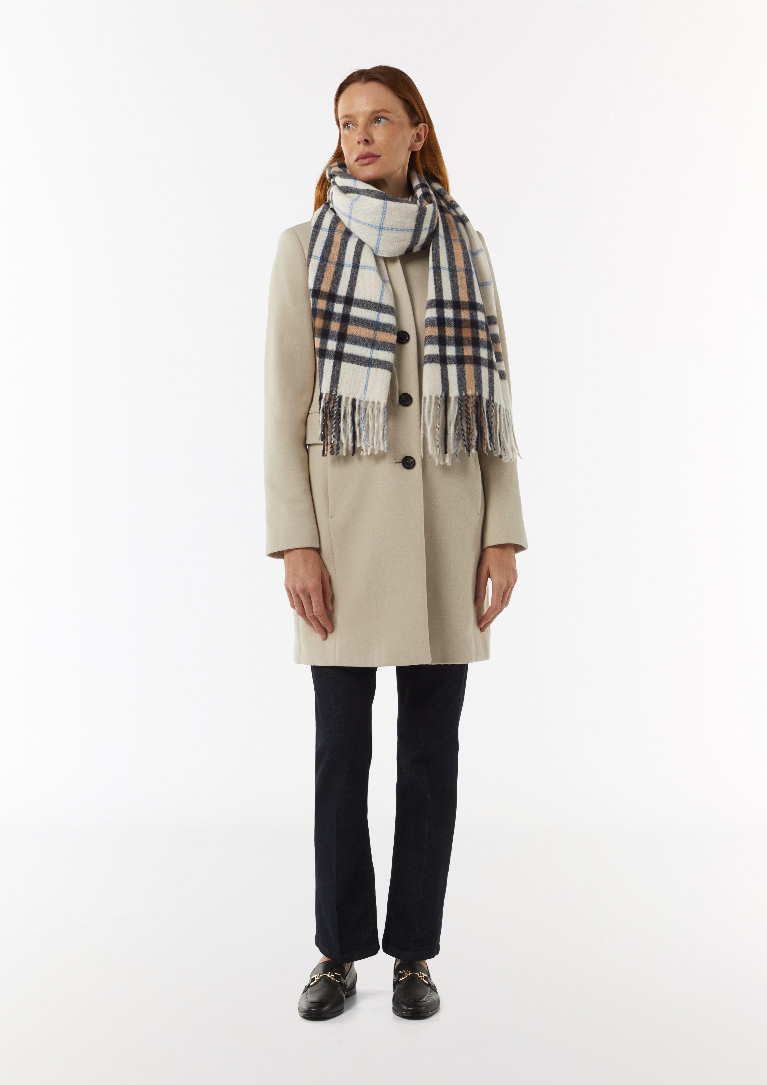 Karierter Schal mit Fransen - helles beige