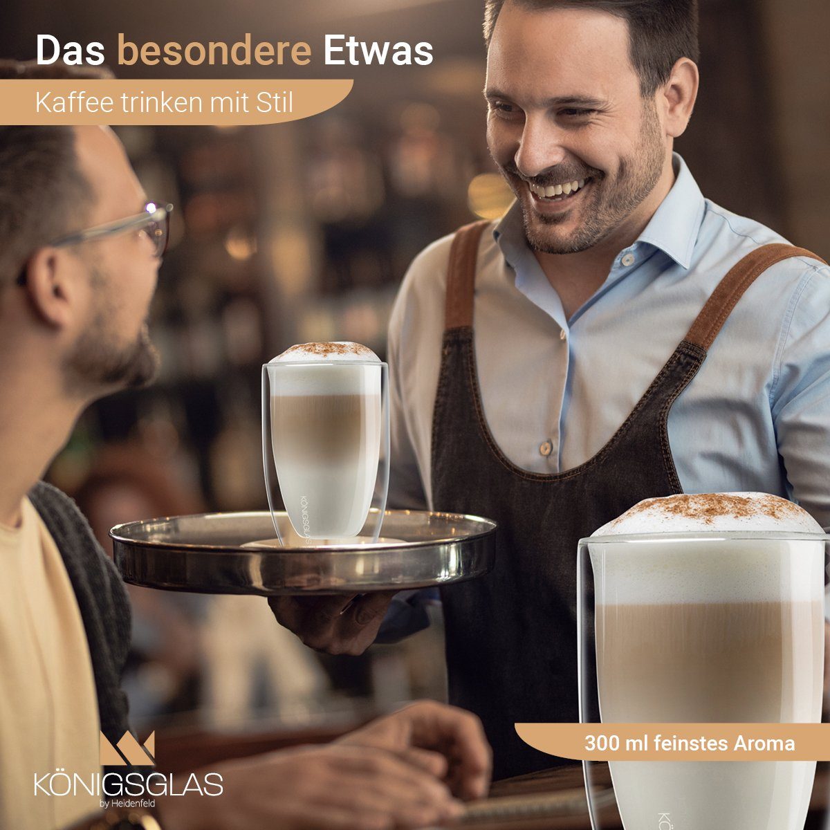Königsglas Latte-Macchiato-Glas Latte Macchiato Glas 300 ml Cappuccino Gläser-Set doppelwandig, Kaffeetasse, 2/4er Glas Set Trinkglas Thermoglas Kaffee Teeglas Kaffeegläser Tasse