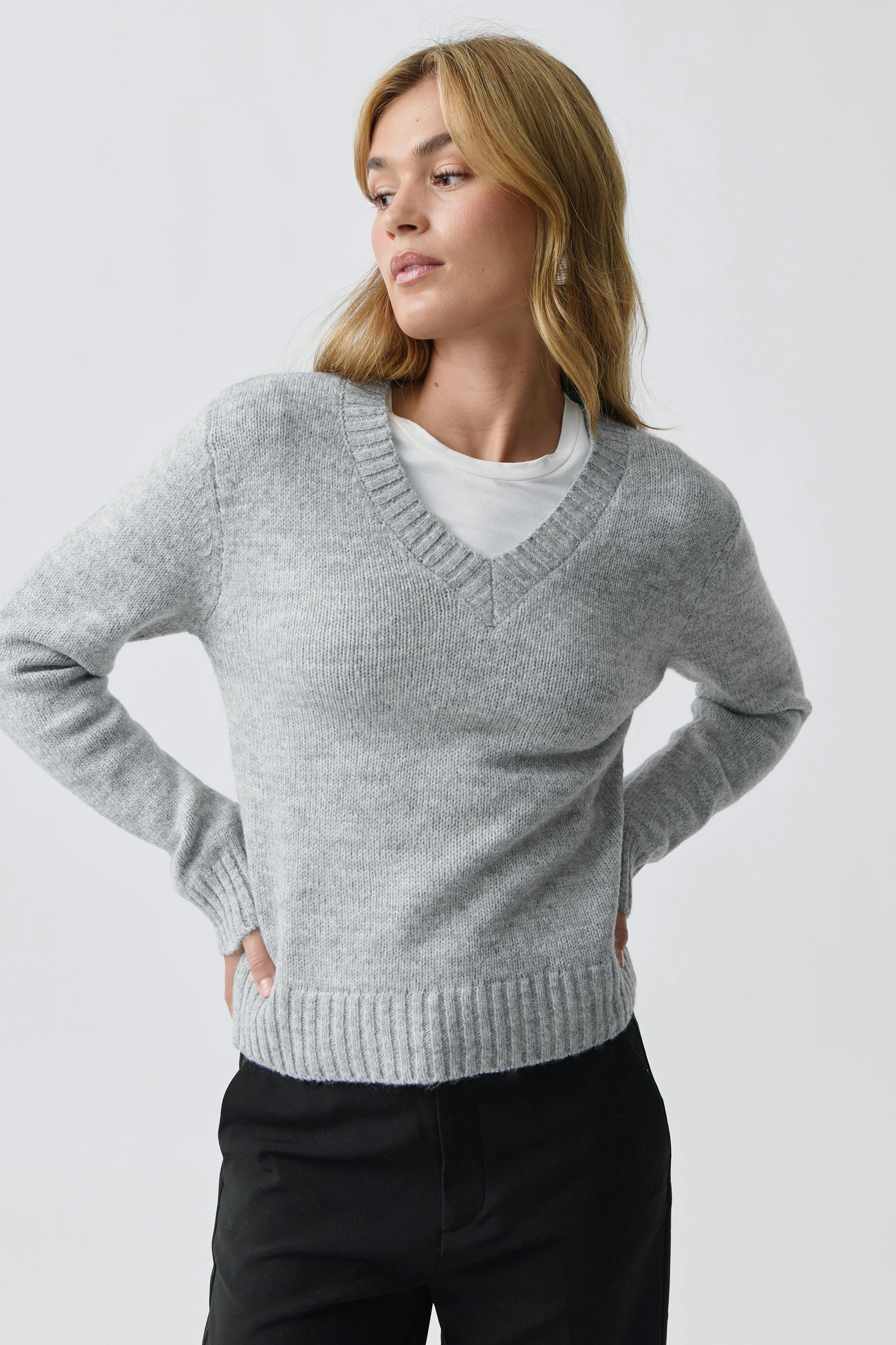 V-neck knitted sweater
