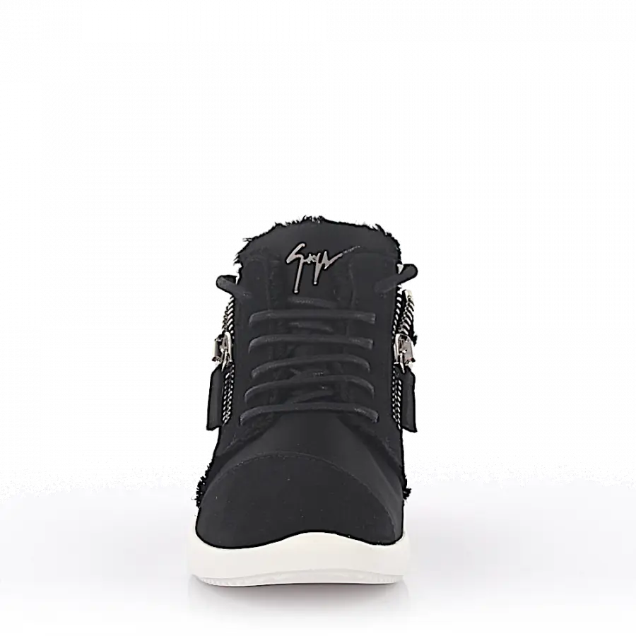 Giuseppe Zanotti - Sneaker Veloursleder Schmuckstein Zierreißverschluss schwarz - schwarz
