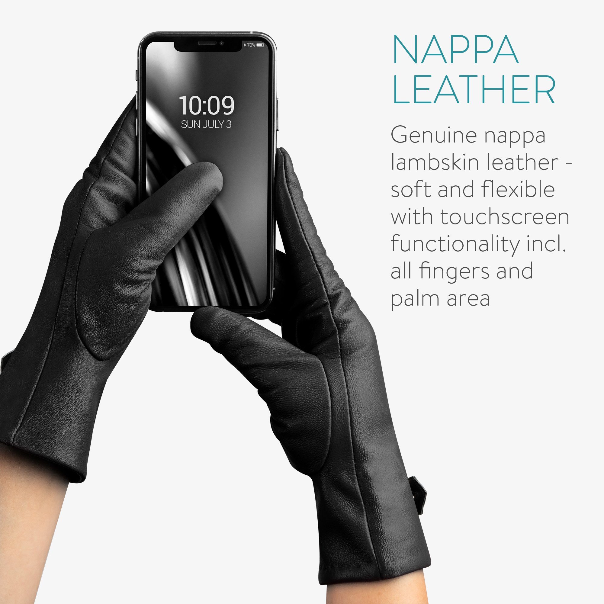 Navaris Lederhandschuhe Touchscreen Nappa Handschuhe Damen - Lammleder - Kaschmir Mix - S