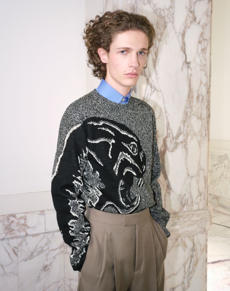 Valentino bomulds- og Mouliné-uldtrøje med panterjacquard