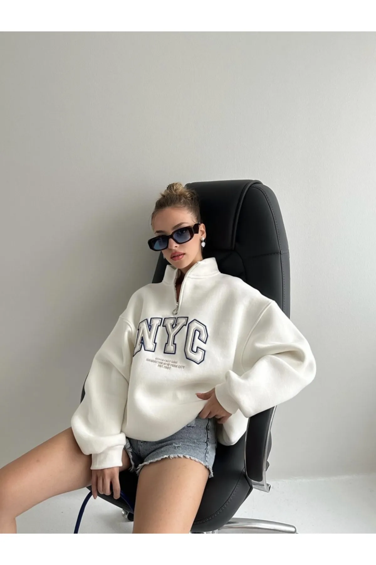 IŞILDA FASHION  NYC BESTICKTES REISSVERSCHLUSS-SWEATSHIRT