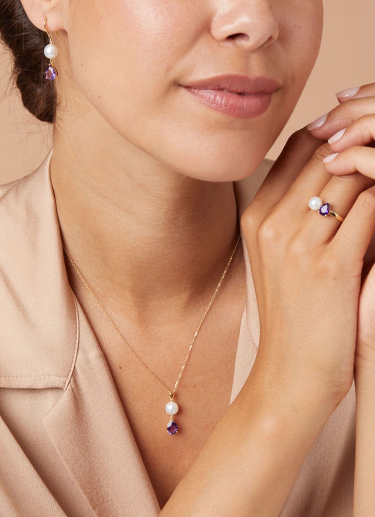 Geltoni auskarai su deimantais „Point“, 1,75 ct violetinis ametistas, „Riviera“