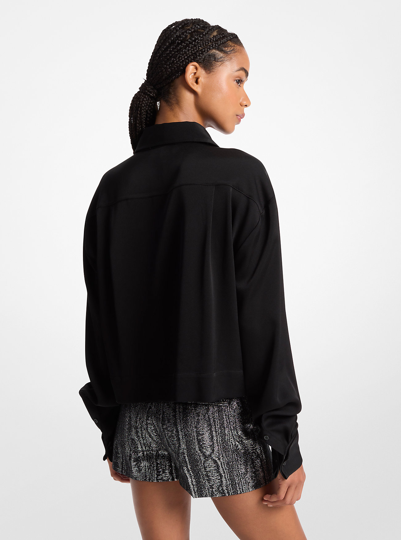 Satin Cropped Shirt - BLACK
