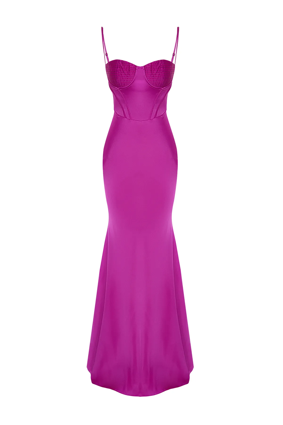 Trendyol Collection  Fuchsiafarbenes, körperbetontes, gewebtes Korsett, detailliertes, langes Satin-Abendkleid TPRSS24AE00001
